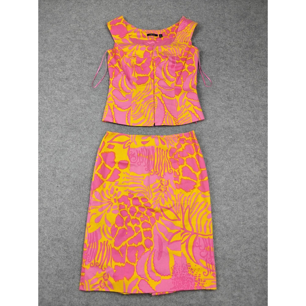 Carlisle Skirt Set Womens 4 Pink Floral Jacquard Tank Pencil Skirt 2PC Party